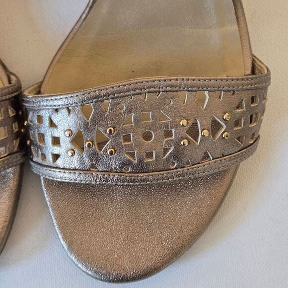 Stuart Weitzman Womens Metallic Leather Kitten Heel Sandal 8.5 - Picture 8 of 11